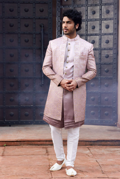 Shaded Onion Art Silk Mens Indo Western (NMK-7106) - Nihal Fashions