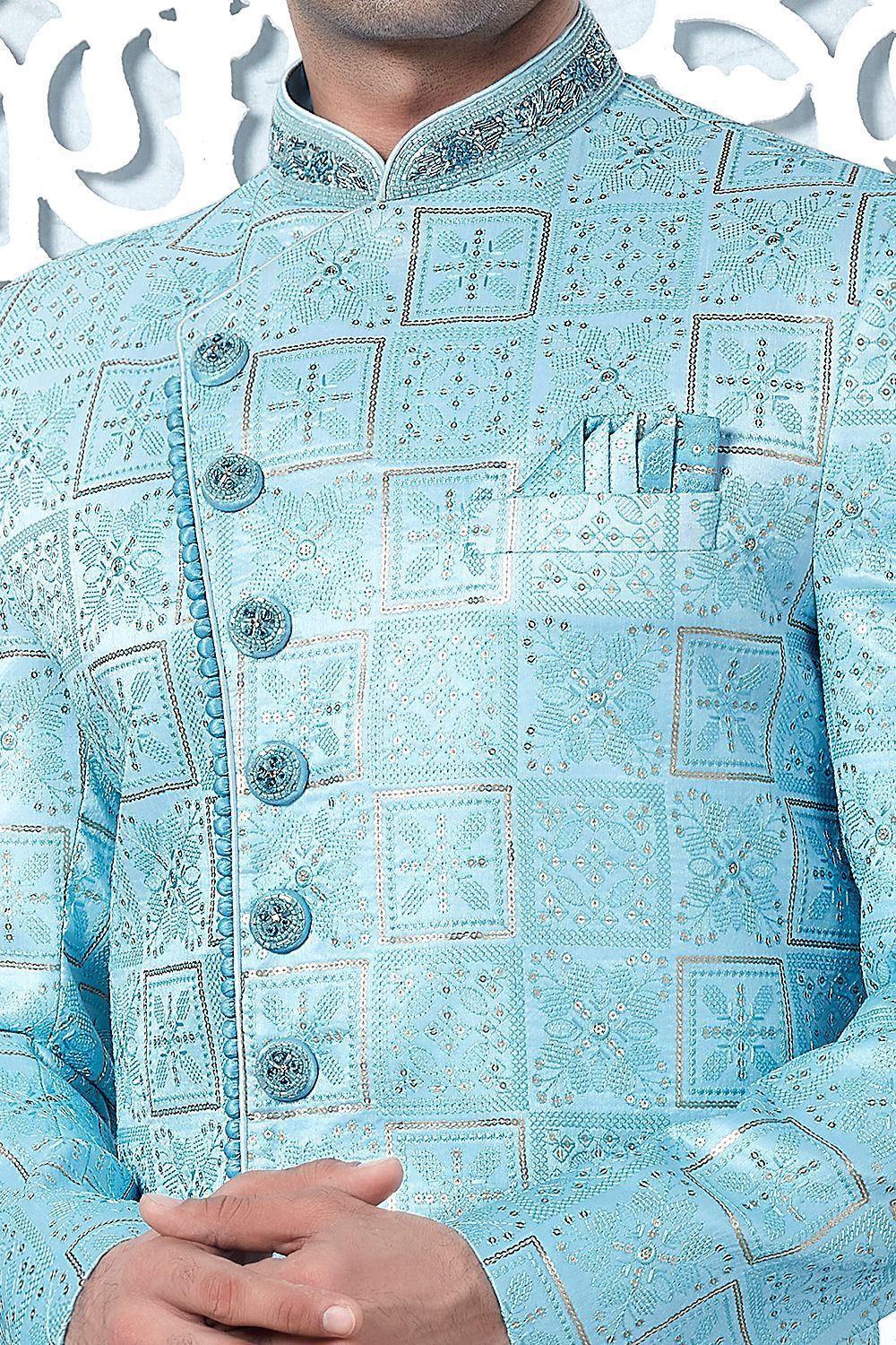 Shaded Sky Blue Art Silk Indo Western (NMK-7688) - Nihal Fashions