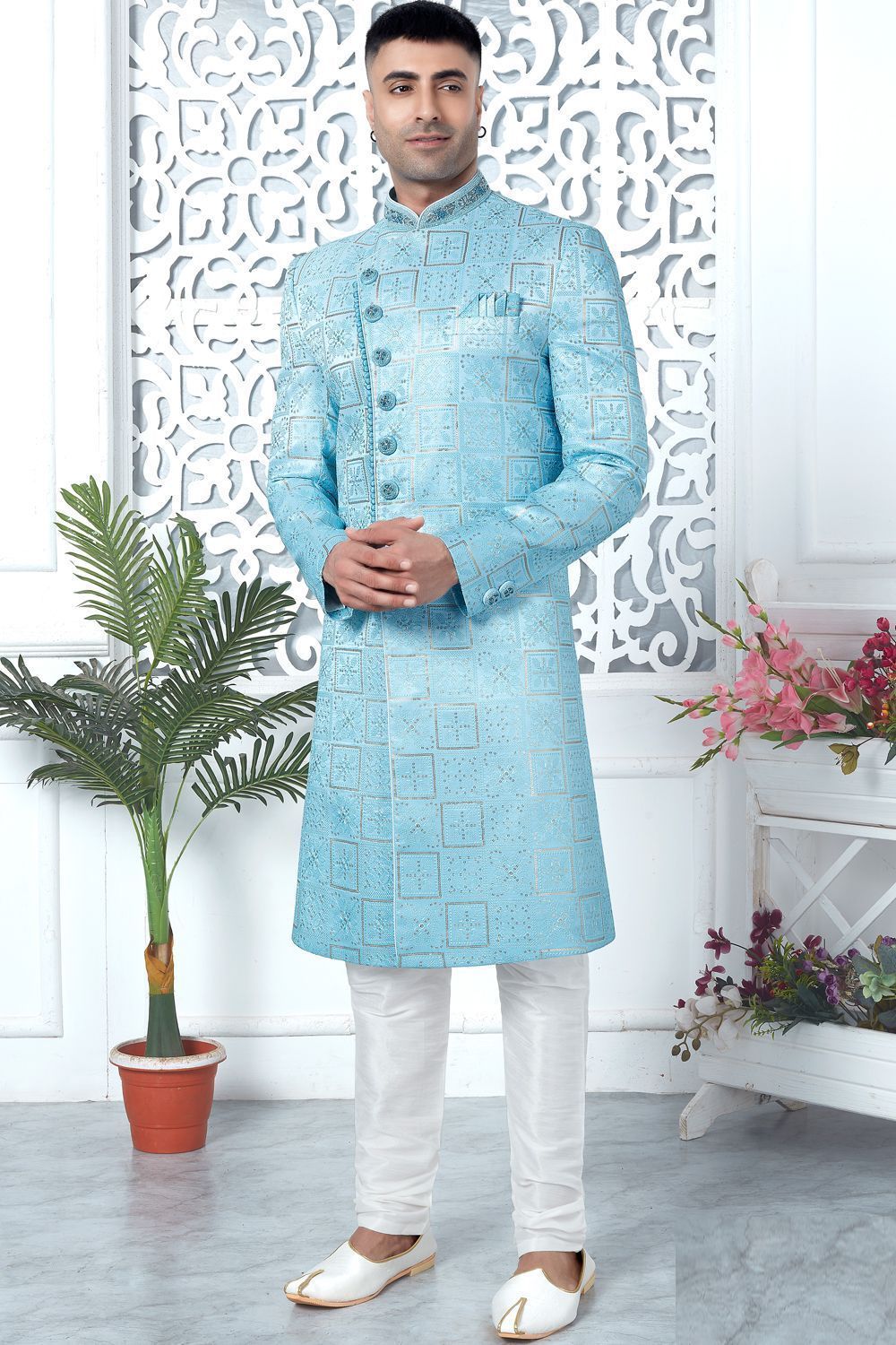 Shaded Sky Blue Art Silk Indo Western (NMK-7688) - Nihal Fashions