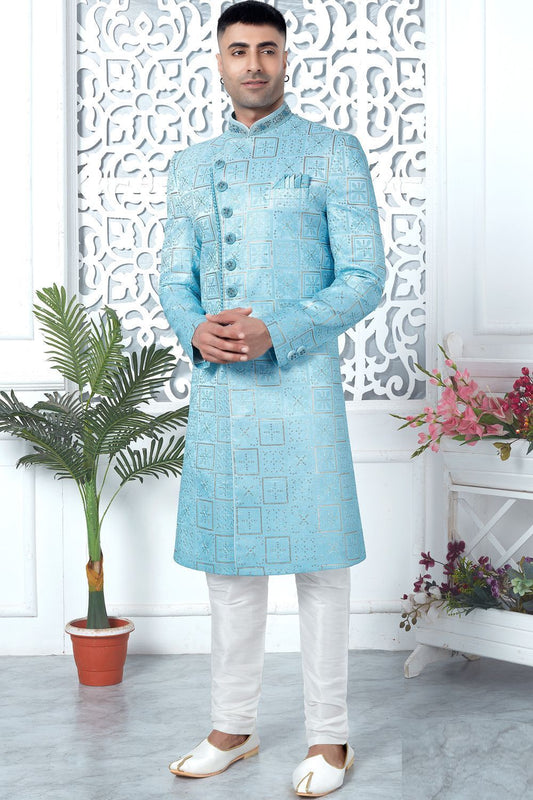 Shaded Sky Blue Art Silk Indo Western (NMK-7688) - Nihal Fashions