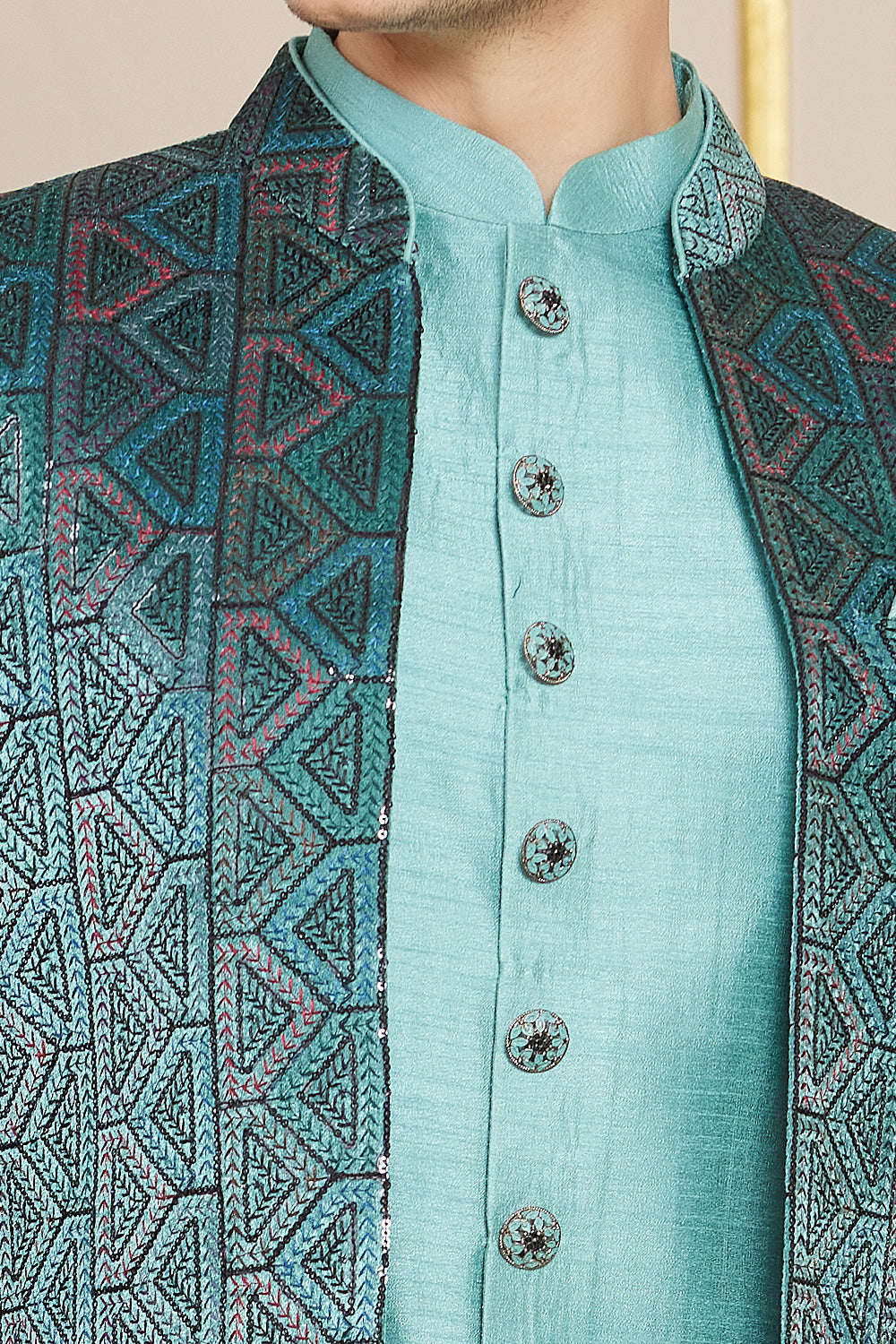 Shaded Sky Blue Art Silk Indo Western (NMK-8271) - Nihal Fashions