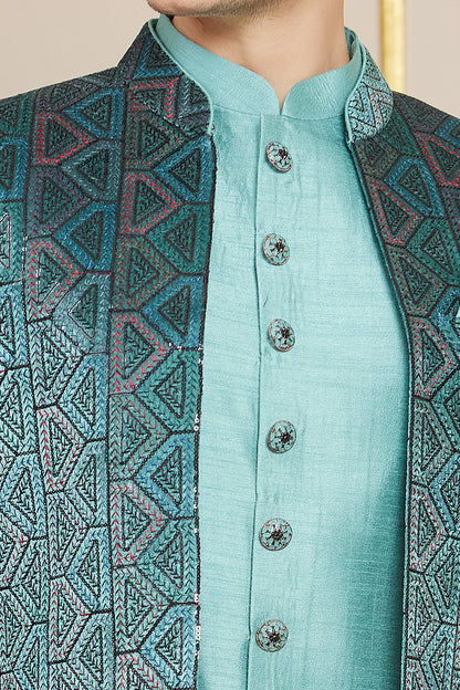 Shaded Sky Blue Art Silk Indo Western (NMK-8271) - Nihal Fashions