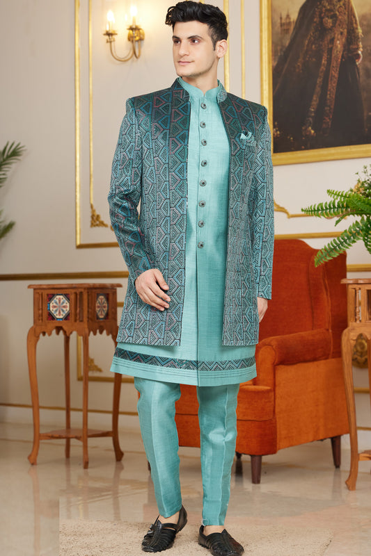 Shaded Sky Blue Art Silk Indo Western (NMK-8271) - Nihal Fashions