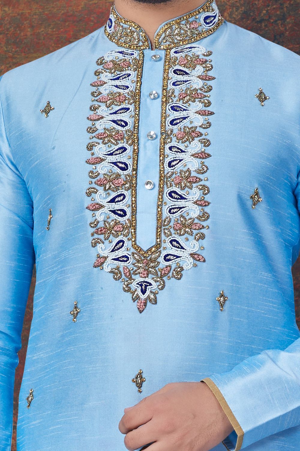 Sky Blue Art Silk Kurta Pajama (NMK-7832) - Nihal Fashions