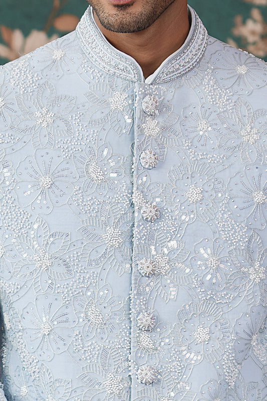 Sky Blue Art Silk Sherwani (NMK-8232) - Nihal Fashions