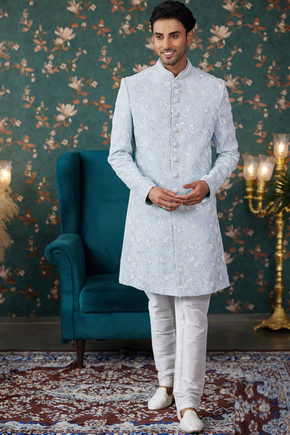 Sky Blue Art Silk Sherwani (NMK-8232) - Nihal Fashions