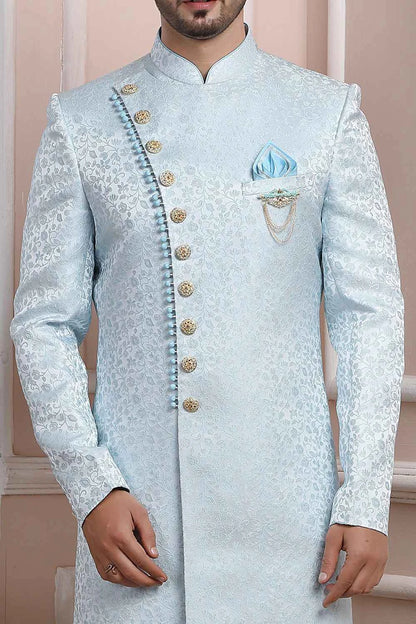 Sky Blue Imported Jaquard Silk Indo Western (NMK-6171)