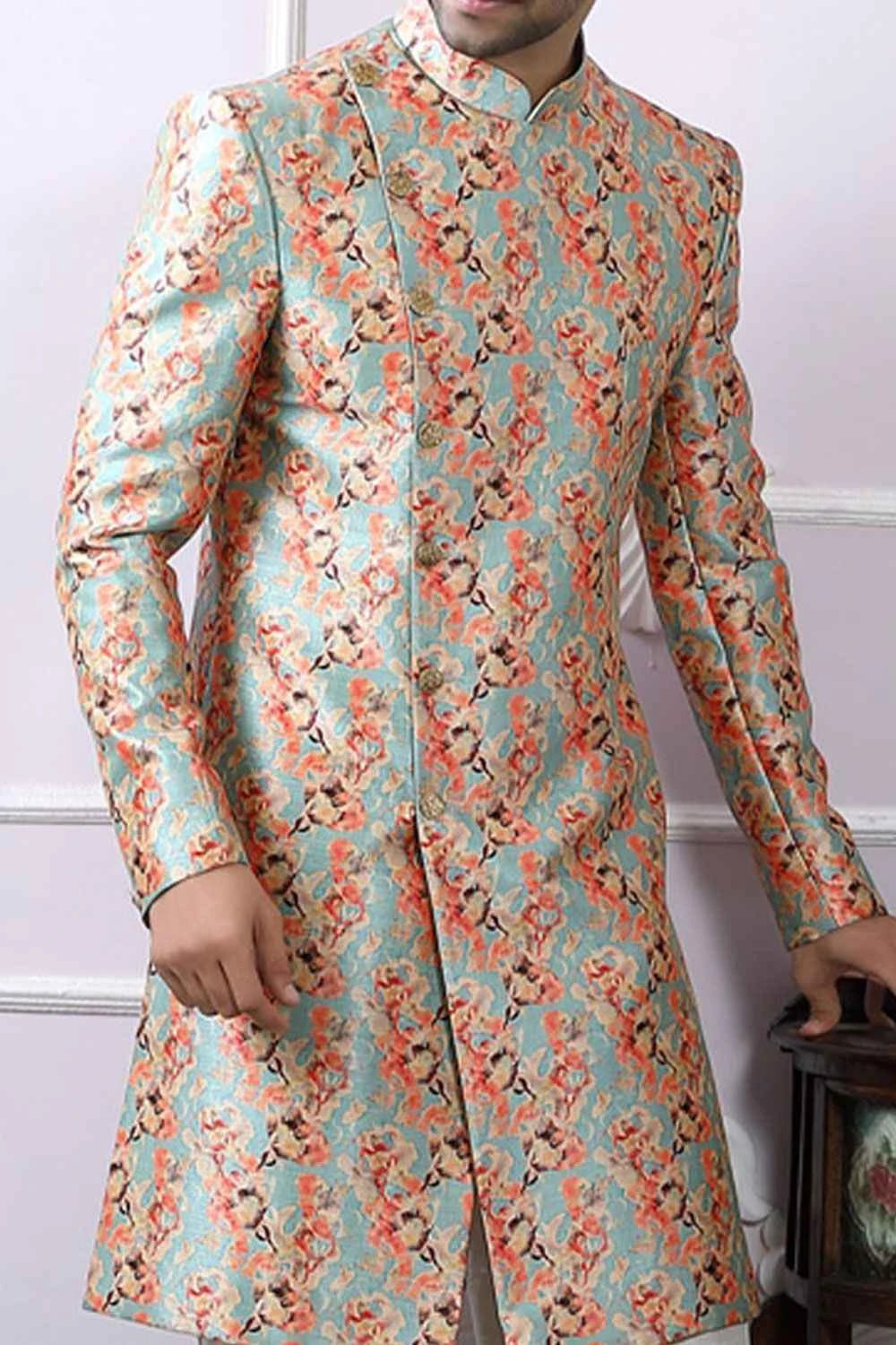 Sky Blue Silk Indo Western Kurta (NMK-4097)
