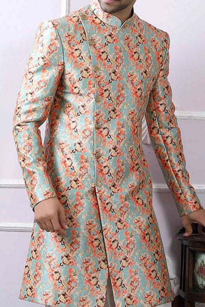 Sky Blue Silk Indo Western Kurta (NMK-4097)