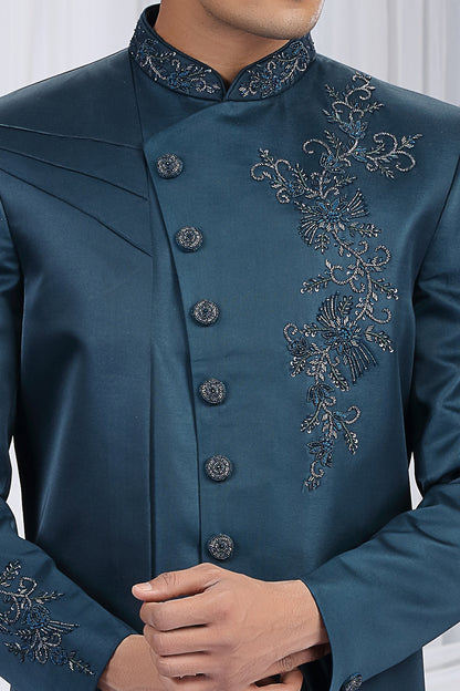 Teal Blue Art Silk Indo Western (NMK-8681) - Nihal Fashions