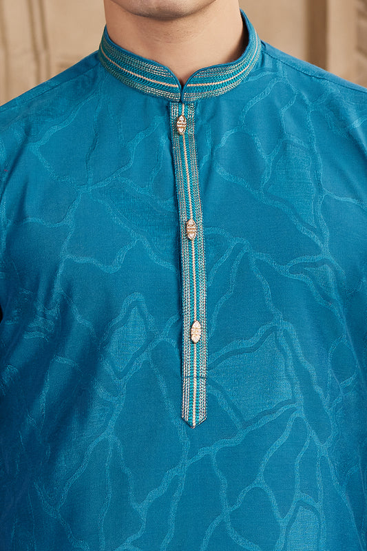 Teal Blue Art Silk Kurta Pajama (NMK-8573) - Nihal Fashions