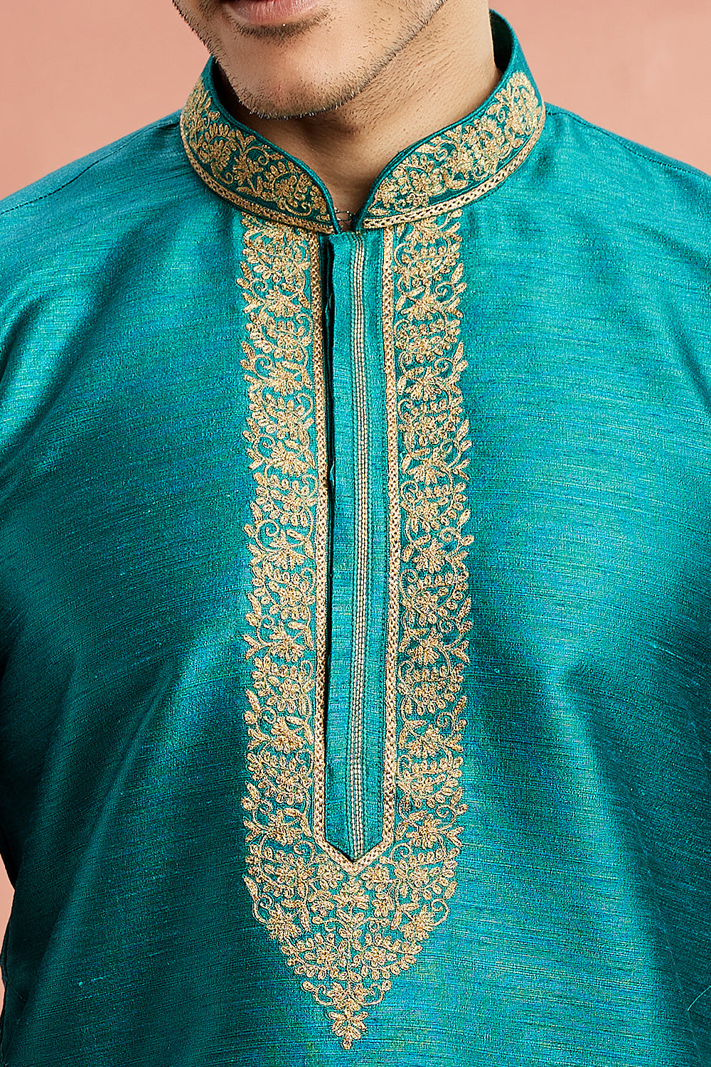 Teal Blue Banarasi Art Silk Kurta Pajama (NMK-7934) - Nihal Fashions