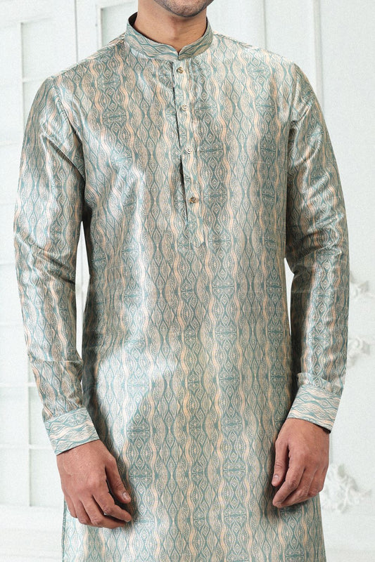 Teal Green Banarasi Silk Kurta Pajama (NMK-6708) - Nihal Fashions