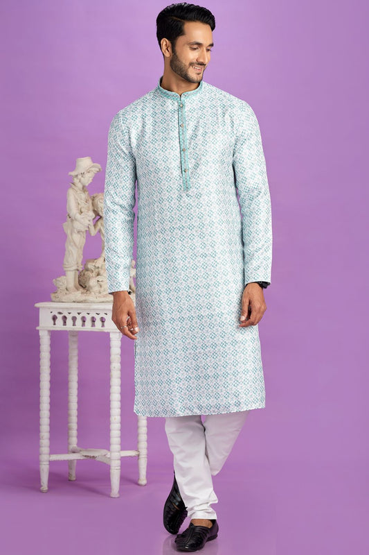Teal Green Cotton Kurta Pajama (NMK-7553) - Nihal Fashions
