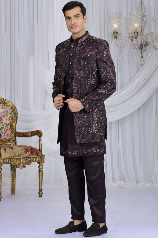 Wine Art Silk 3 piece Indo Western (NMK-8658) - Nihal Fashions