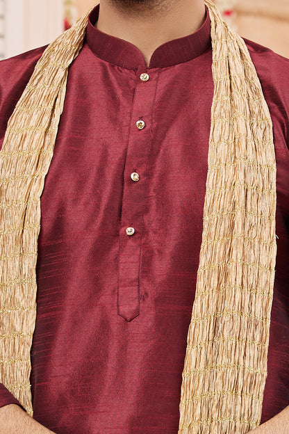 Wine Art Silk Casual Kurta Pajama (NMK-7961) - Nihal Fashions