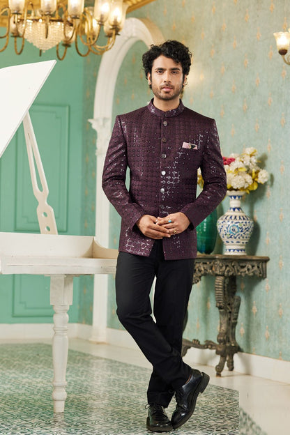Wine Art Silk Embroidered Indo Western (NMK-7137) - Nihal Fashions