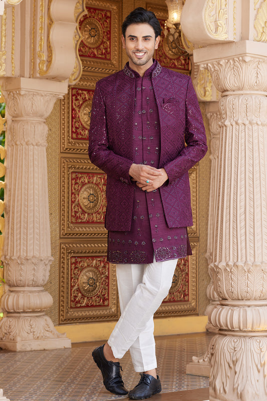 Wine Art Silk Indo Western (NMK-8210) - Nihal Fashions