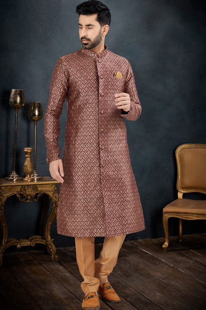 Wine Banarasi Jaquard Indo Western (NMK-7614) - Nihal Fashions