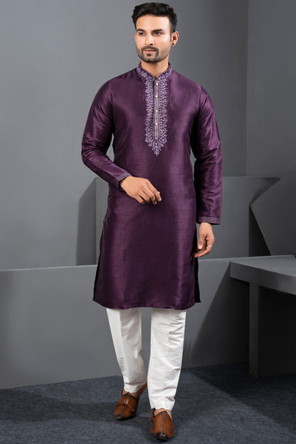 Wine Banglori Silk Kurta Pajama (NMK-8744) - Nihal Fashions