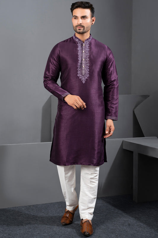 Wine Banglori Silk Kurta Pajama (NMK-8744) - Nihal Fashions