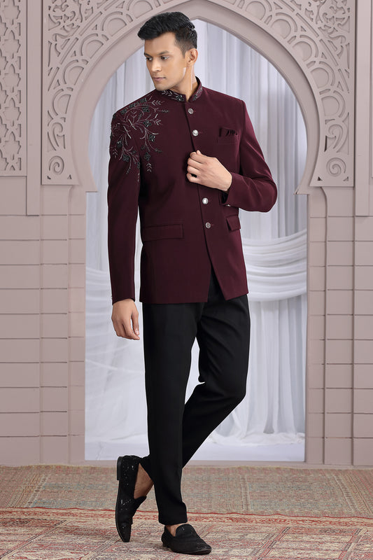 Wine Imported Designer Jodhpuri (NMK-8666) - Nihal Fashions