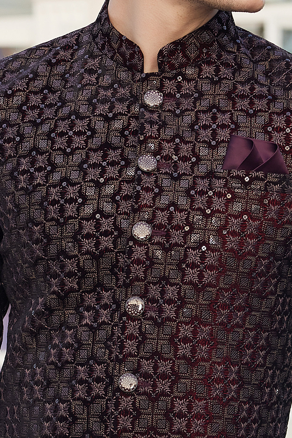 Wine Velvet Jodhpuri (NMK-8222) - Nihal Fashions