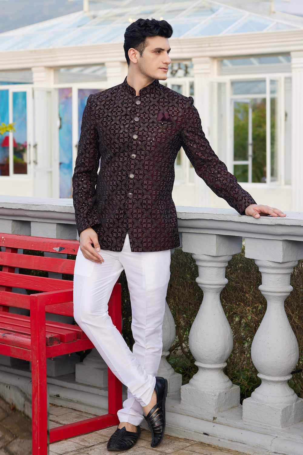 Wine Velvet Jodhpuri (NMK-8222) - Nihal Fashions