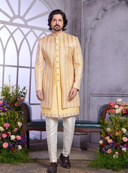 Yellow Art Silk 2 Pcs Jacket Set (NMK-8322) - Nihal Fashions