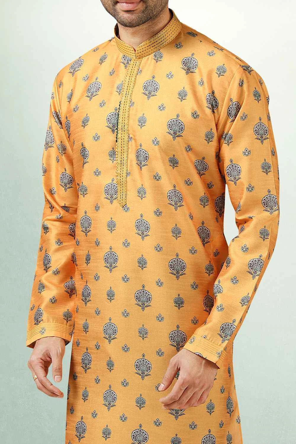 Yellow Art Silk Casual Mens Kurta (NMK-5860)