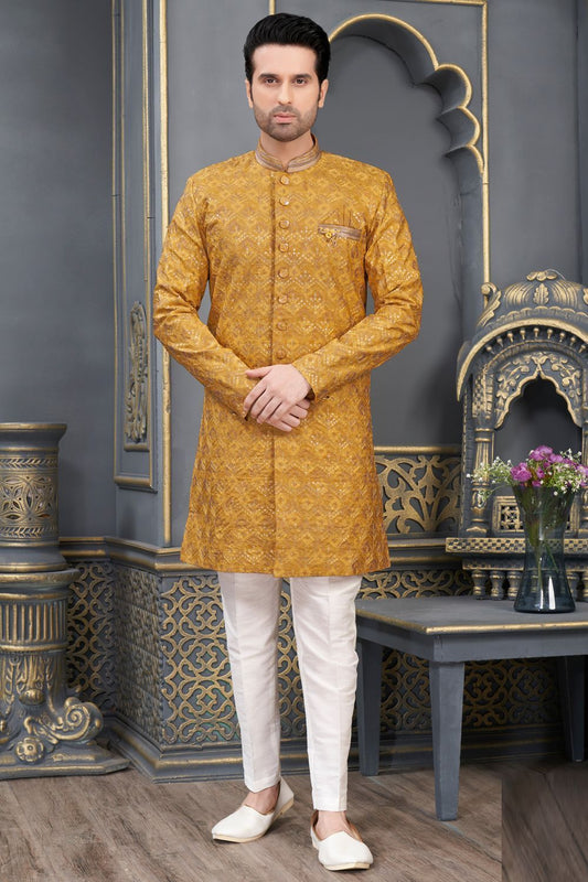 Yellow Art Silk Indo Western (NMK-7303) - Nihal Fashions