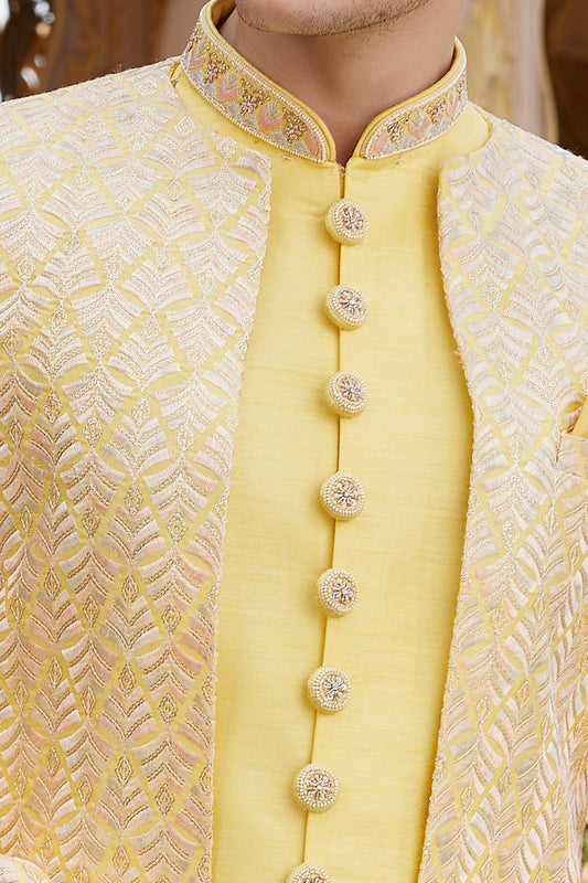 Yellow Art Silk Indo Western (NMK-8203) - Nihal Fashions