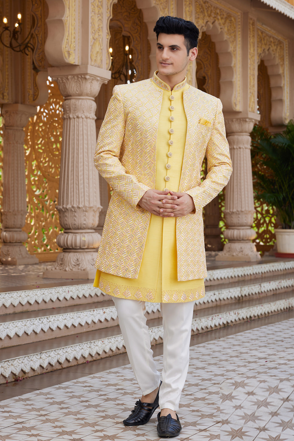 Yellow Art Silk Indo Western (NMK-8203) - Nihal Fashions