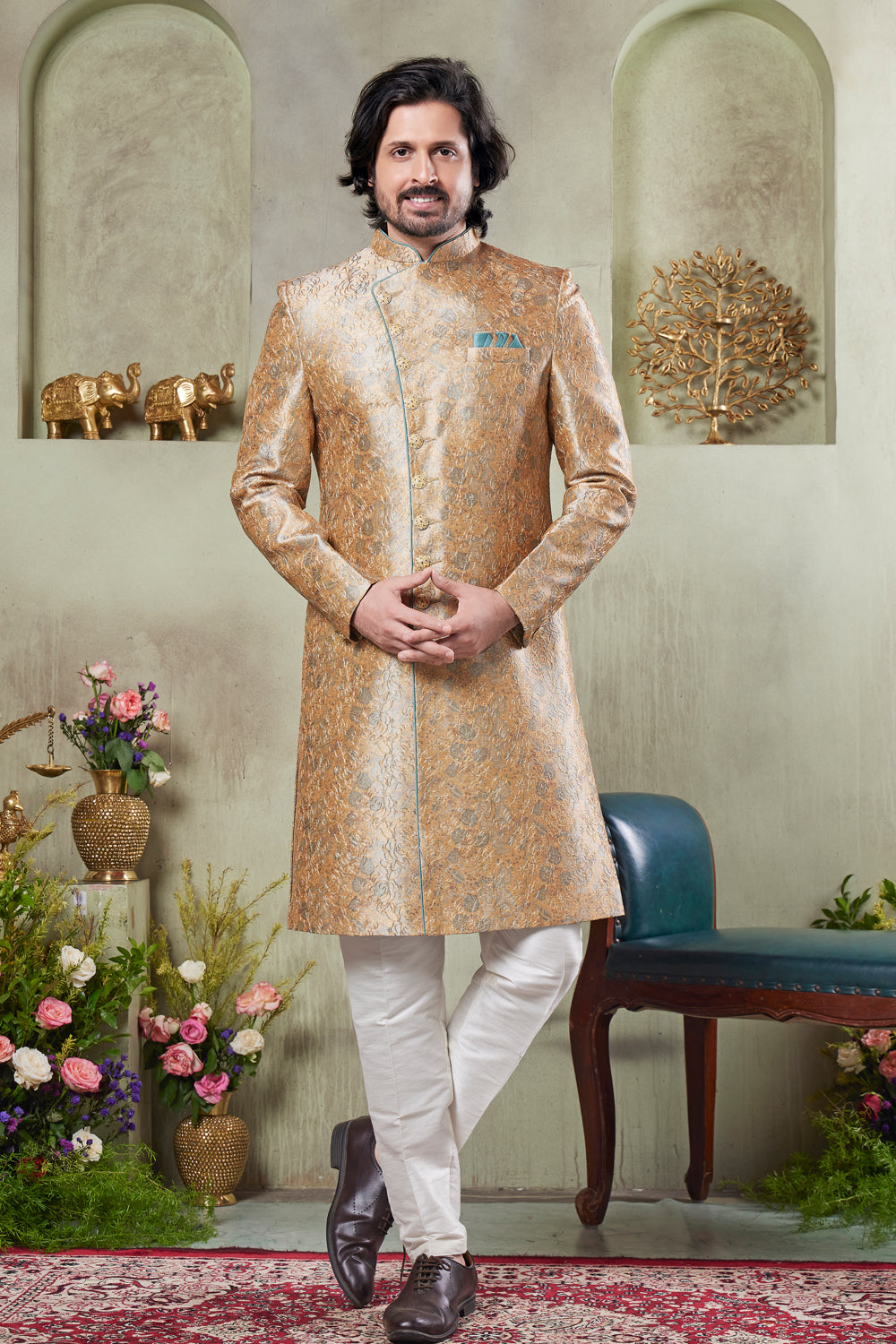 Yellow Art Silk Indo Western (NMK-8423) - Nihal Fashions
