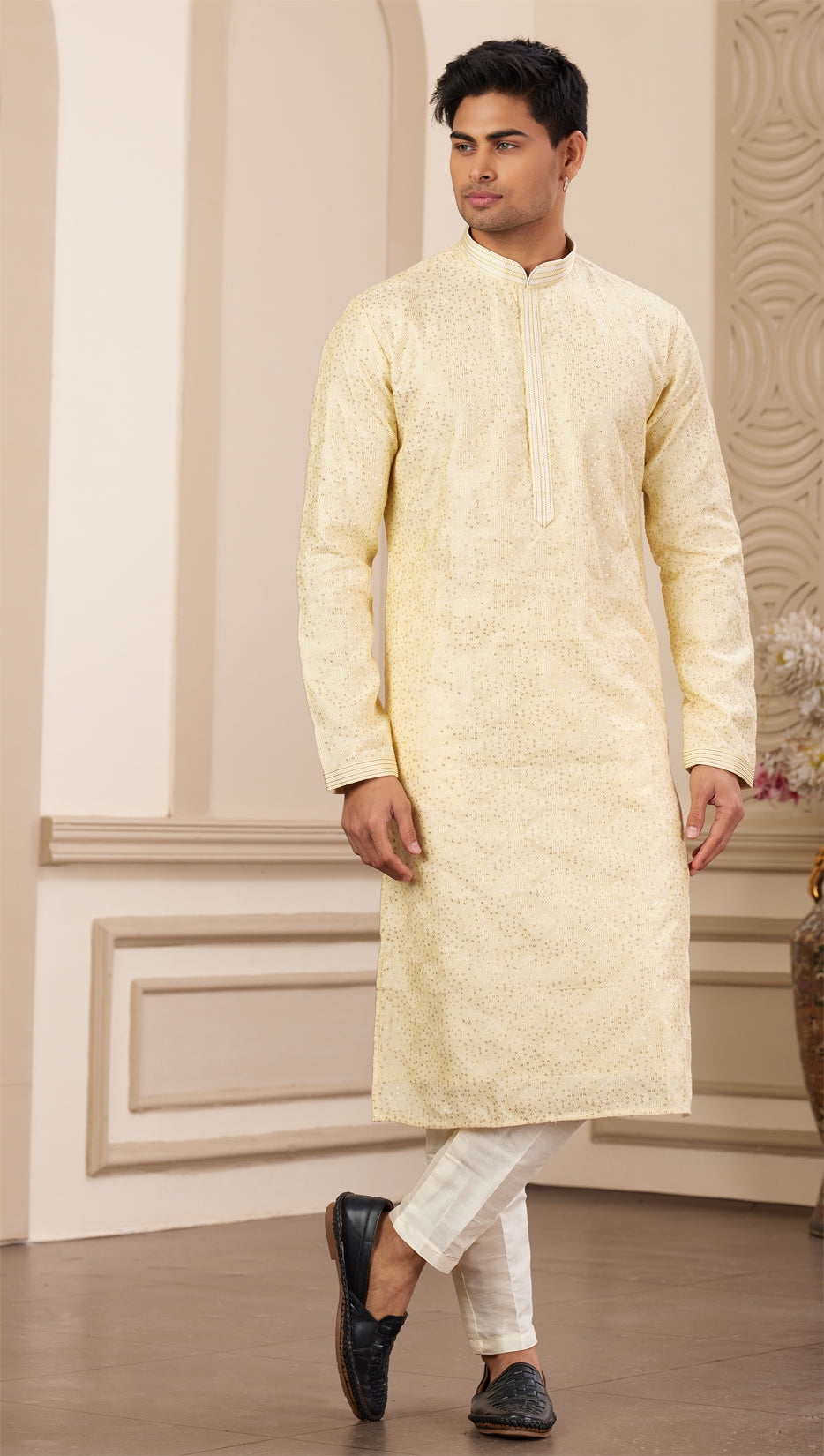 Yellow Art Silk Kurta Pajama (NMK-8378) - Nihal Fashions
