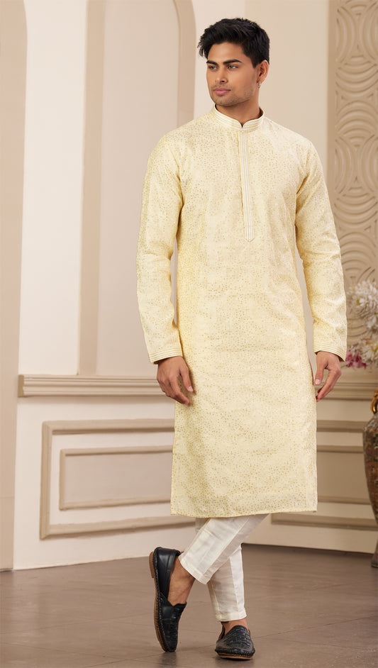 Yellow Art Silk Kurta Pajama (NMK-8378) - Nihal Fashions