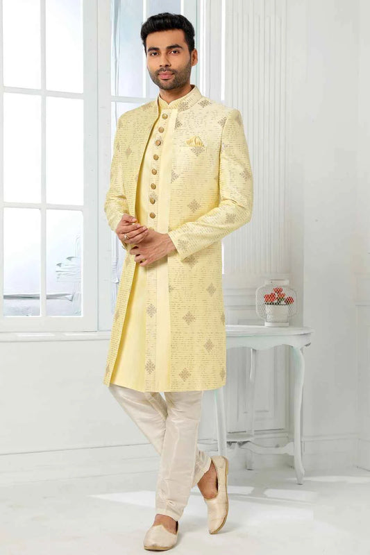 Yellow Art Silk Mens Indo Western (NMK-6282)