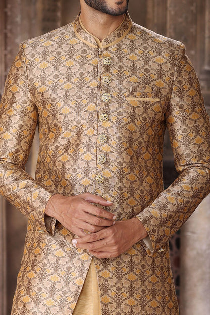 Yellow Art Silk Mens Indo Western (NMK-6851) - Nihal Fashions