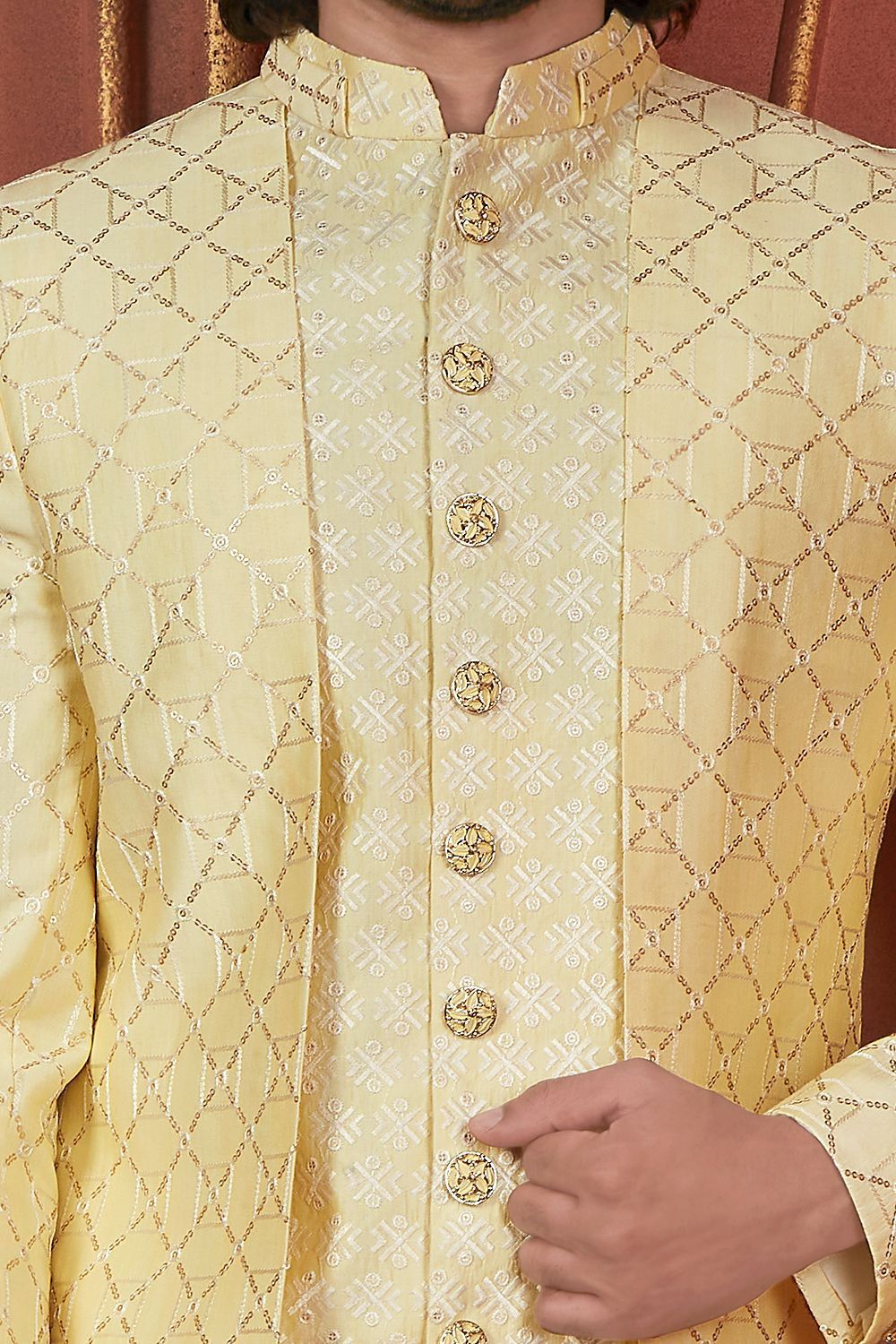 Yellow Art Silk Mens Indo Western (NMK-7721) - Nihal Fashions