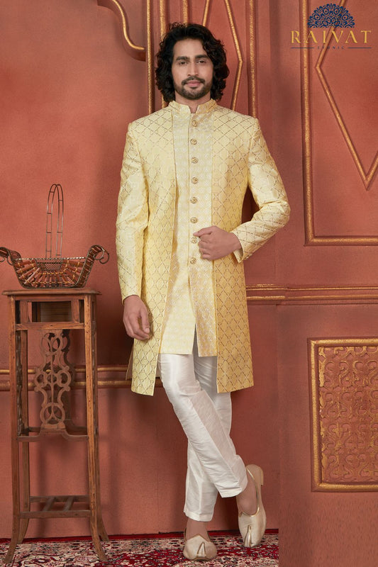 Yellow Art Silk Mens Indo Western (NMK-7721) - Nihal Fashions