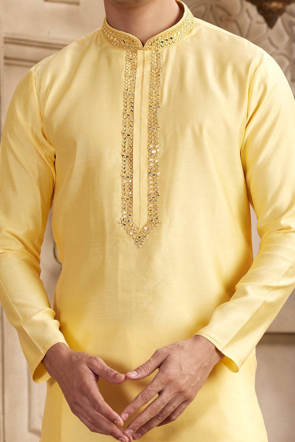 Yellow Banarasi Art Silk Kurta Pajama (NMK-8482) - Nihal Fashions