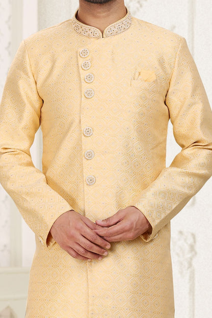 Yellow Banarasi Jaquard Indo Western (NMK-6881) - Nihal Fashions