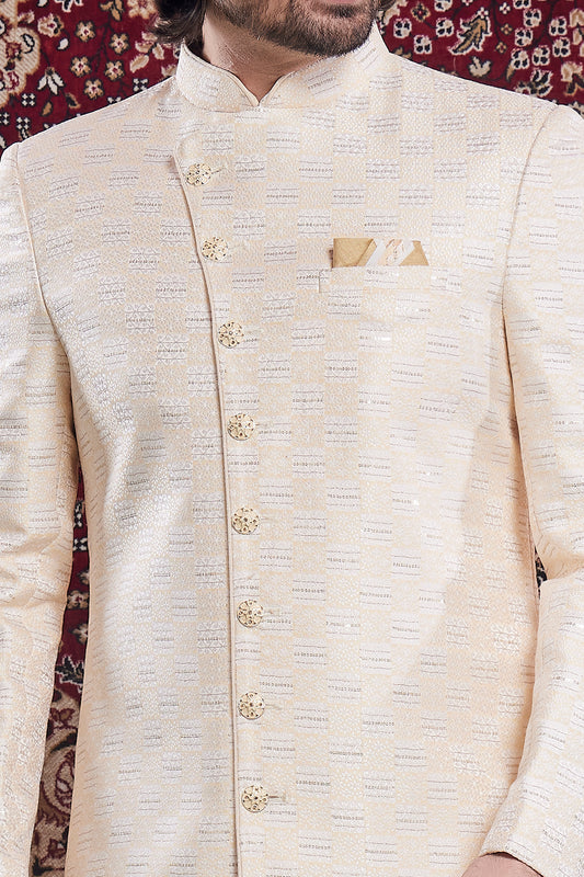 Yellow Banarasi Jaquard Indo Western (NMK-8559) - Nihal Fashions