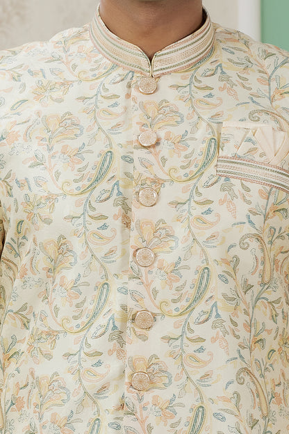 Yellow Banarasi Jaquard Indo Western (NMK-8584) - Nihal Fashions
