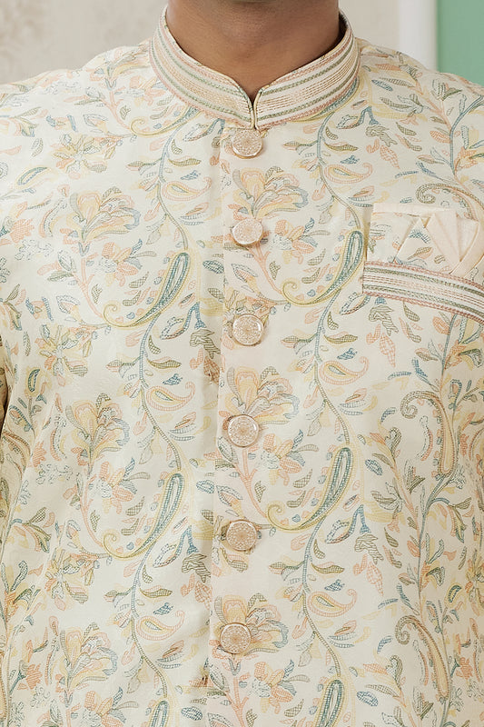 Yellow Banarasi Jaquard Indo Western (NMK-8584) - Nihal Fashions