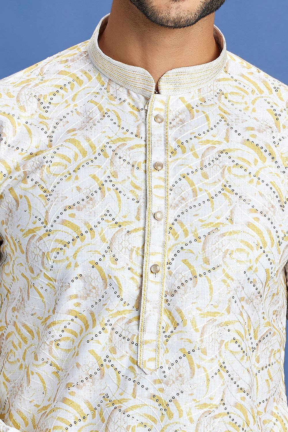Yellow Cotton Embroidered Kurta Pajama (NMK-7522) - Nihal Fashions