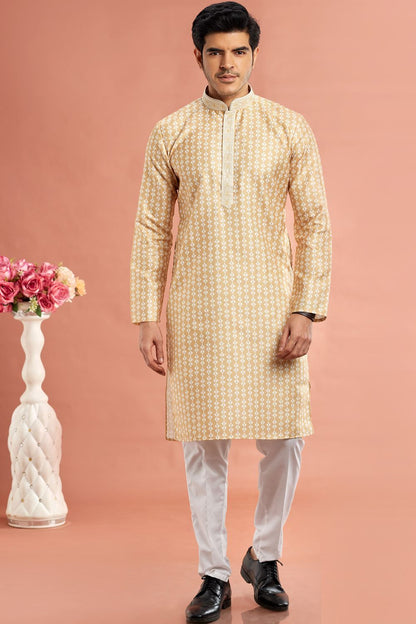 Yellow Cotton Kurta Pajama for Men (NMK-7537) - Nihal Fashions