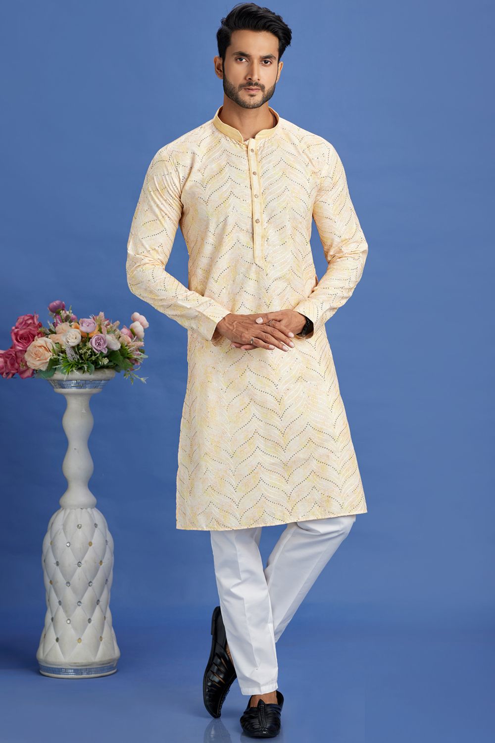Yellow Cotton Kurta Pajama (NMK-7526) - Nihal Fashions