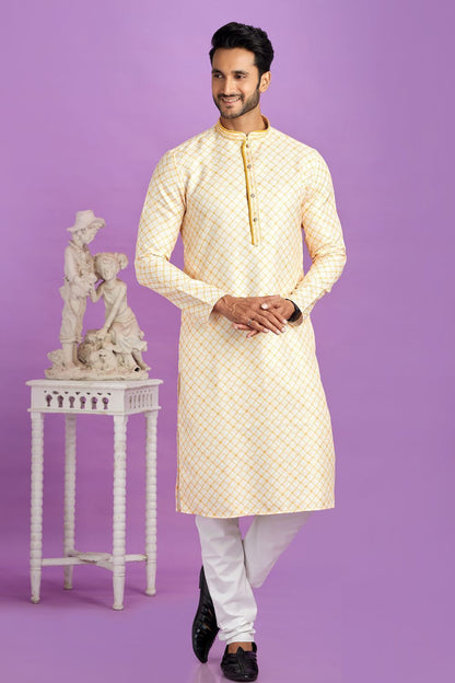 Yellow Cotton Kurta Pajama (NMK-7551) - Nihal Fashions