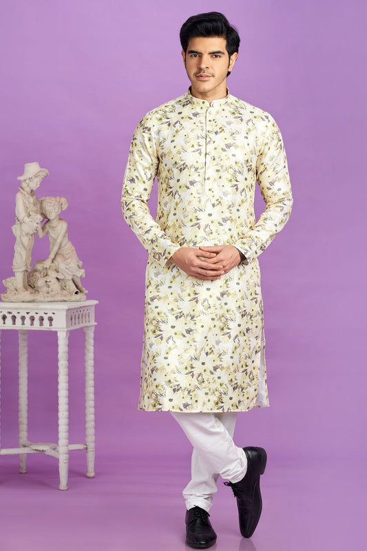 Yellow Cotton Kurta Pajama (NMK-7563) - Nihal Fashions